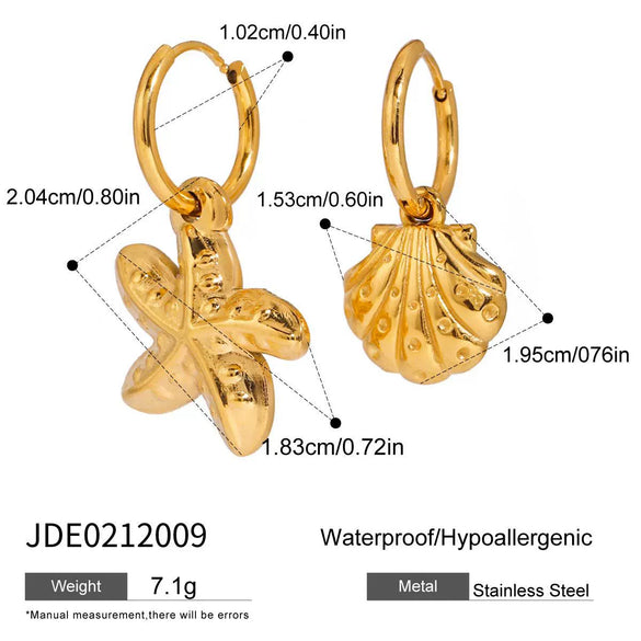 Wholesale Jewelry Stainless Steel Geometric Ocean Wind Hammer Pattern Shell Starfish Pendant Earrings Electroplated For Women