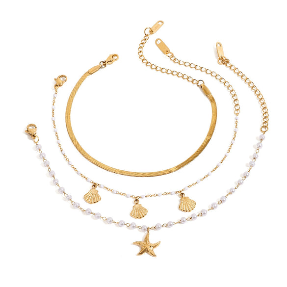 Wholesale Jewelry Stainless Steel Geometric Oil Drop Starfish Pendant Necklace And Bracelet With Electroplating For Women