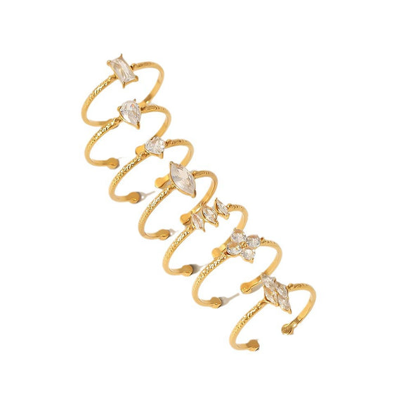 Wholesale Jewelry Stainless Steel Geometric Open Ring For Women With Electroplating And Zircon Inlay