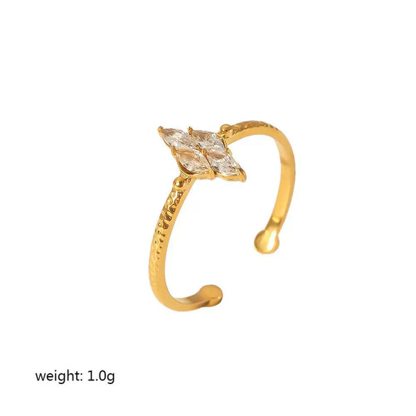 Wholesale Jewelry Stainless Steel Geometric Open Ring For Women With Electroplating And Zircon Inlay