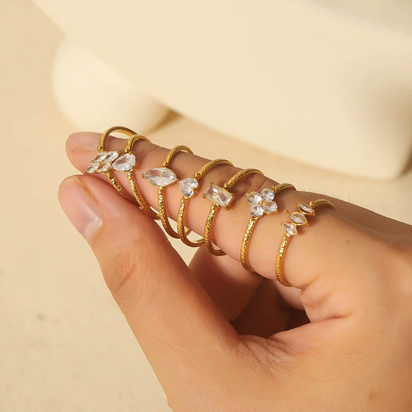 Wholesale Jewelry Stainless Steel Geometric Open Ring For Women With Electroplating And Zircon Inlay