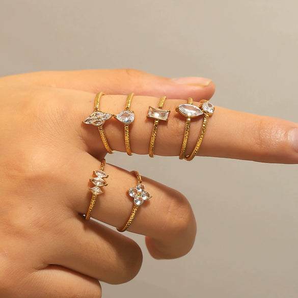 Wholesale Jewelry Stainless Steel Geometric Open Ring For Women With Electroplating And Zircon Inlay