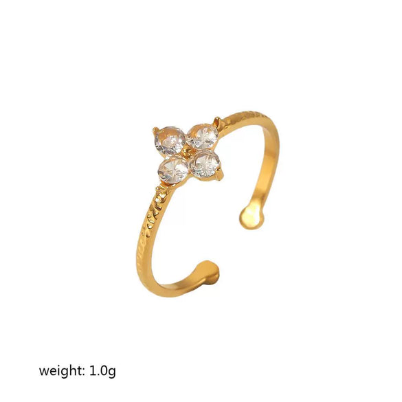 Wholesale Jewelry Stainless Steel Geometric Open Ring For Women With Electroplating And Zircon Inlay