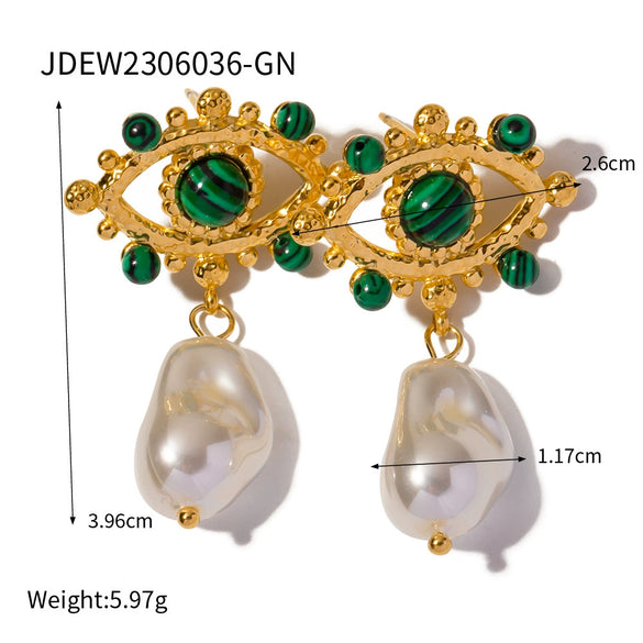 Wholesale Jewelry Stainless Steel Geometric Peacock Pendant And Devil Eye Earrings Electroplating Women's Accessories Retro Light Luxury Style