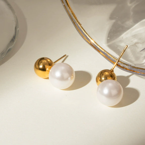 Wholesale Jewelry Stainless Steel Geometric Pearl Earrings With Electroplating For Women Natural Style