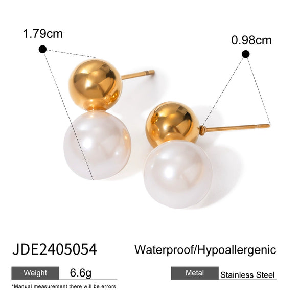 Wholesale Jewelry Stainless Steel Geometric Pearl Earrings With Electroplating For Women Natural Style