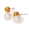 Wholesale Jewelry Stainless Steel Geometric Pearl Earrings With Electroplating For Women Natural Style