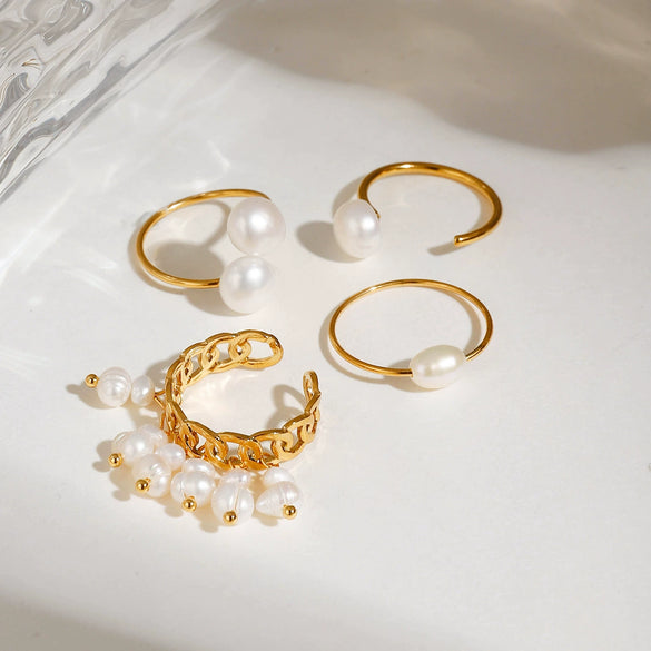 Wholesale Jewelry Stainless Steel Geometric Pearl Ring Electroplated Simple Elegant Light Luxury Women's