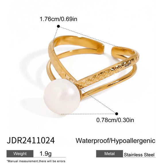 Wholesale Jewelry Stainless Steel Geometric Pearl Ring Electroplated Simple Elegant Light Luxury Women's