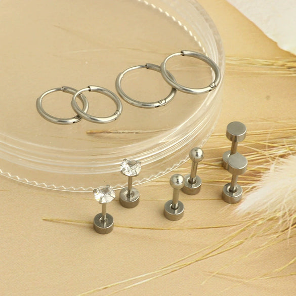 Wholesale Jewelry Stainless Steel Geometric Plant Flowers Style Electroplating Stud Earrings