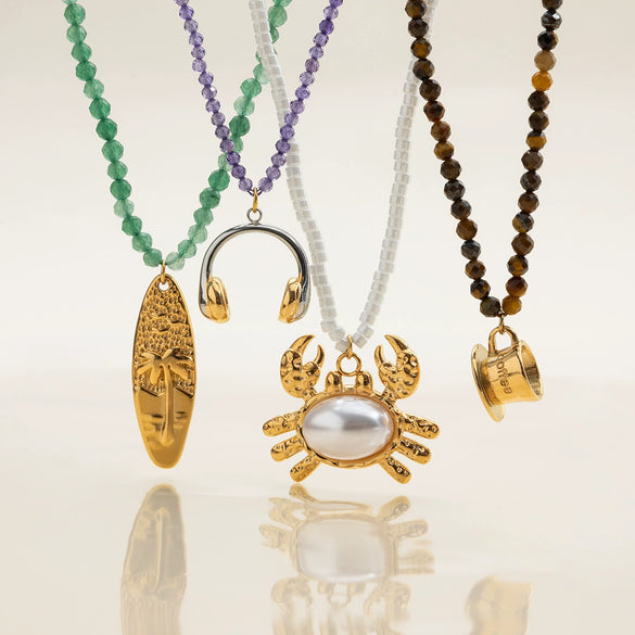 Wholesale Jewelry Stainless Steel Geometric Purple Zircon Cut Beaded Stacking Pendant Necklace With Electroplating