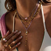Wholesale Jewelry Stainless Steel Geometric Purple Zircon Cut Beaded Stacking Pendant Necklace With Electroplating