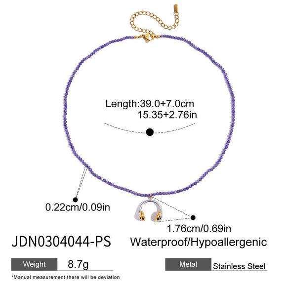 Wholesale Jewelry Stainless Steel Geometric Purple Zircon Cut Beaded Stacking Pendant Necklace With Electroplating