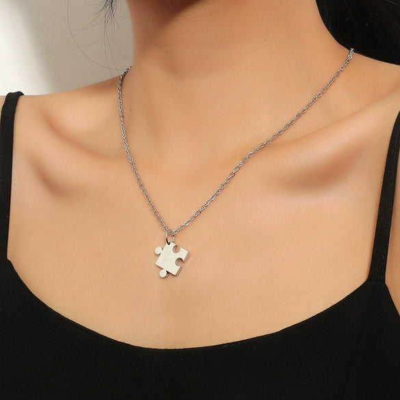 Wholesale Jewelry Stainless Steel Geometric Puzzle Pendant Necklace For Couple With Electroplating Ochain