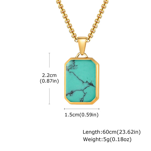 Wholesale Jewelry Stainless Steel Geometric Rectangular Turquoise Tiger Eye Lapis Pendant Necklace For Men Electroplated