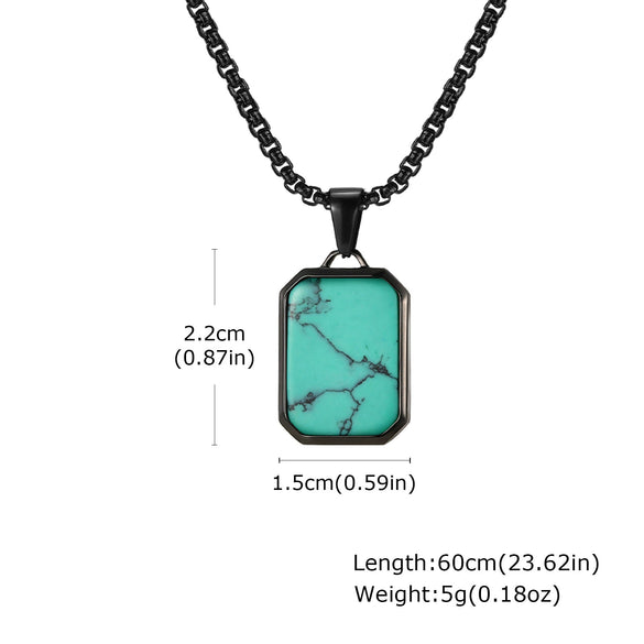 Wholesale Jewelry Stainless Steel Geometric Rectangular Turquoise Tiger Eye Lapis Pendant Necklace For Men Electroplated
