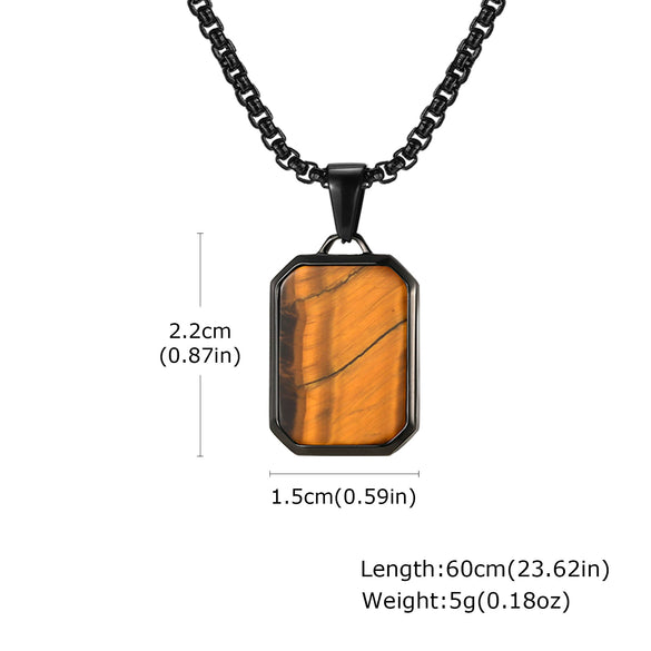 Wholesale Jewelry Stainless Steel Geometric Rectangular Turquoise Tiger Eye Lapis Pendant Necklace For Men Electroplated