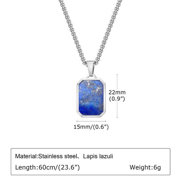 Wholesale Jewelry Stainless Steel Geometric Rectangular Turquoise Tiger Eye Lapis Pendant Necklace For Men Electroplated