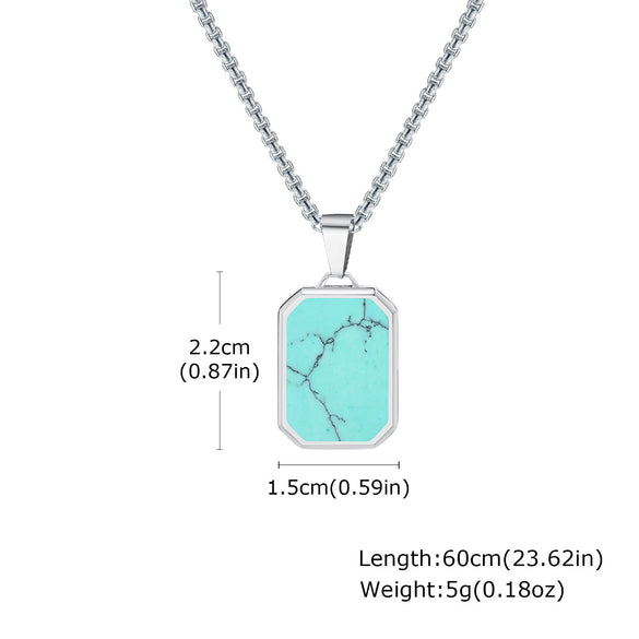 Wholesale Jewelry Stainless Steel Geometric Rectangular Turquoise Tiger Eye Lapis Pendant Necklace For Men Electroplated