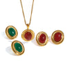 Wholesale Jewelry Stainless Steel Geometric Red Agate Electroplated Necklace And Earrings For Women
