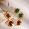 Wholesale Jewelry Stainless Steel Geometric Red Agate Electroplated Necklace And Earrings For Women