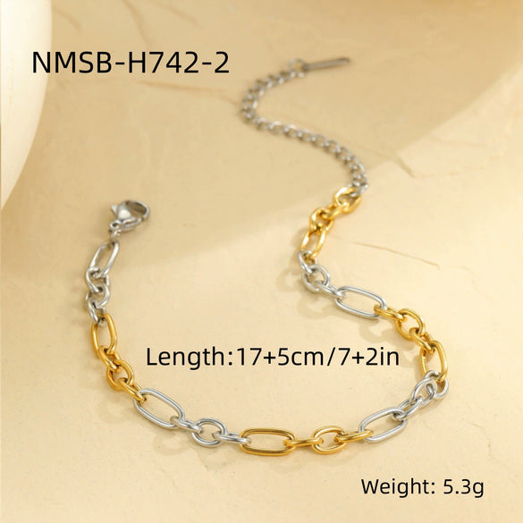 Wholesale Jewelry Stainless Steel Geometric Retro Contrast Color Matching Bracelet With Electroplating For Women