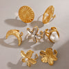 Wholesale Jewelry Stainless Steel Geometric Retro Exaggerated Flower Star Moon Pearl Ring Electroplated