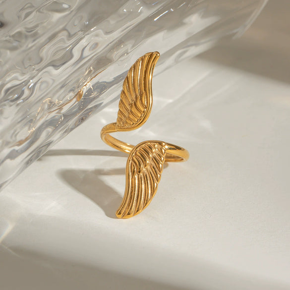 Wholesale Jewelry Stainless Steel Geometric Retro Style Peace Wings Ring