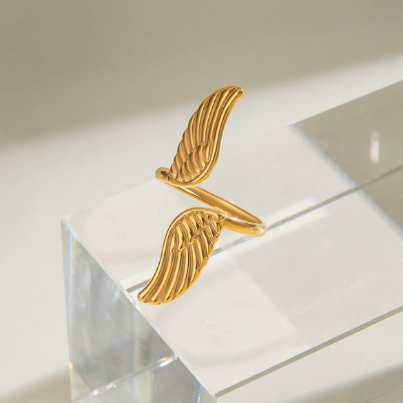 Wholesale Jewelry Stainless Steel Geometric Retro Style Peace Wings Ring
