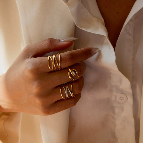 Wholesale Jewelry Stainless Steel Geometric Ring Electroplating For Women