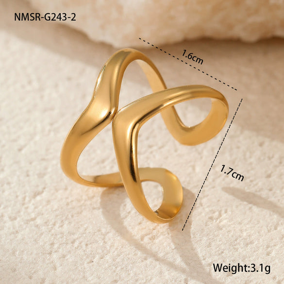 Wholesale Jewelry Stainless Steel Geometric Ring Light Luxury Style Electroplated For Women