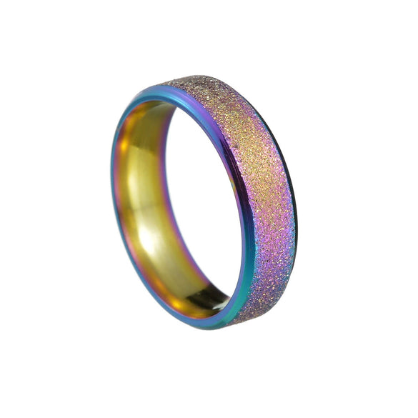 Wholesale Jewelry Stainless Steel Geometric Ring Sand Surface Vacuum Plating