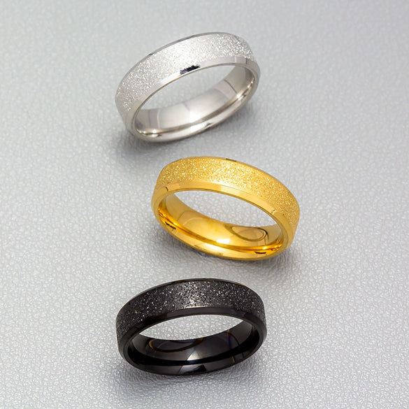 Wholesale Jewelry Stainless Steel Geometric Ring Sand Surface Vacuum Plating