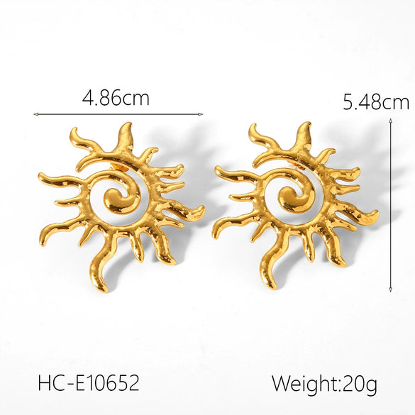 Wholesale Jewelry Stainless Steel Geometric Rotating Thread Sun Earrings Electroplated Light Luxury Style For Women