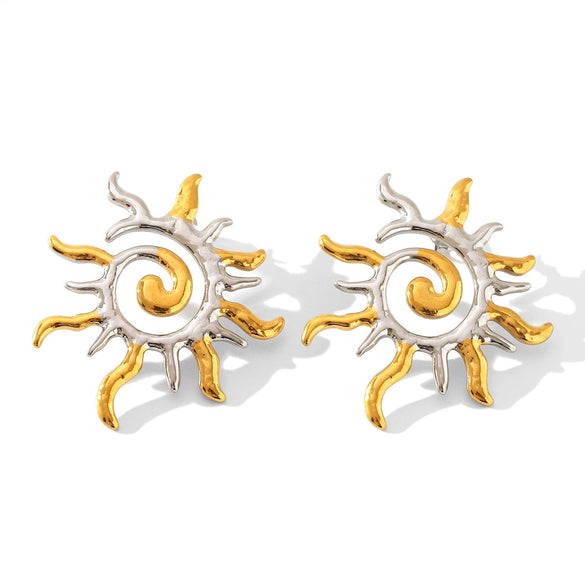 Wholesale Jewelry Stainless Steel Geometric Rotating Thread Sun Earrings Electroplated Light Luxury Style For Women