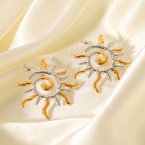 Wholesale Jewelry Stainless Steel Geometric Rotating Thread Sun Earrings Electroplated Light Luxury Style For Women