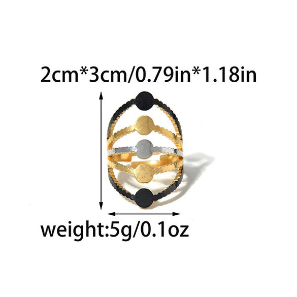 Wholesale Jewelry Stainless Steel Geometric Round Hollow Wide Face Ring Electroplated Retro Style Unisex