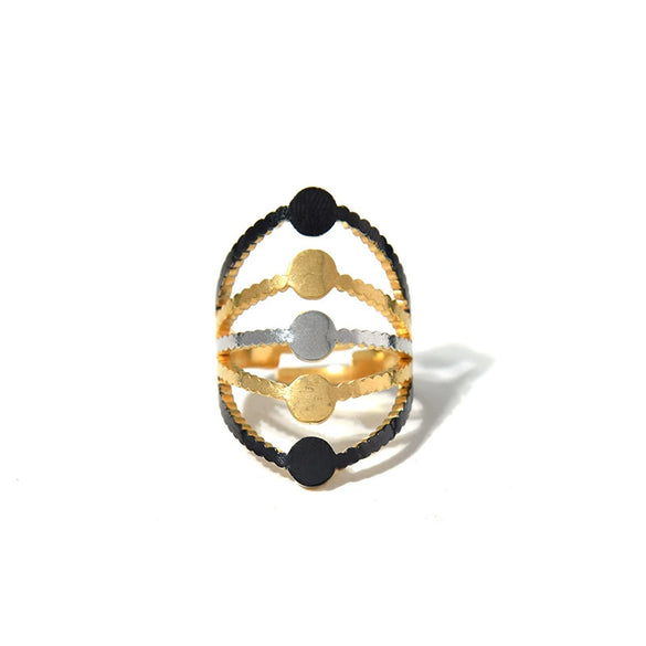 Wholesale Jewelry Stainless Steel Geometric Round Hollow Wide Face Ring Electroplated Retro Style Unisex