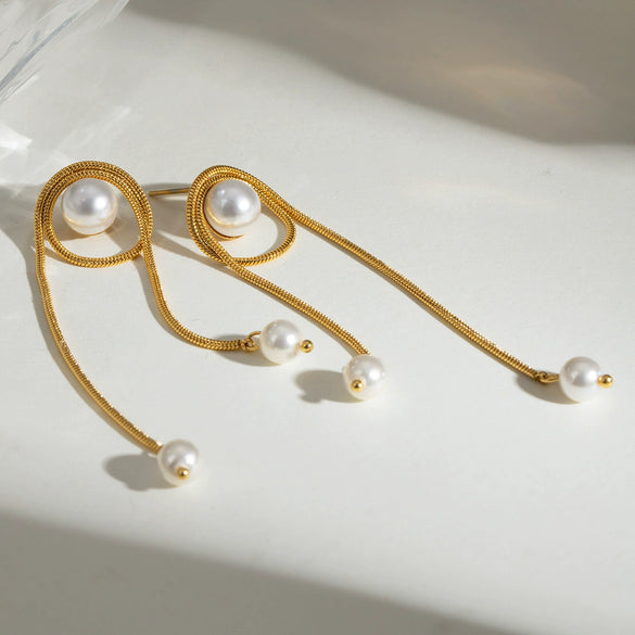 Wholesale Jewelry Stainless Steel Geometric Snake Chain Tassel Earrings Electroplating For Women
