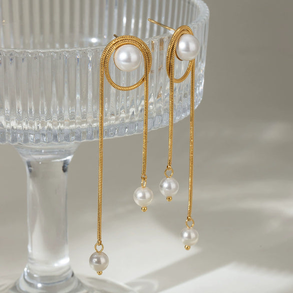 Wholesale Jewelry Stainless Steel Geometric Snake Chain Tassel Earrings Electroplating For Women