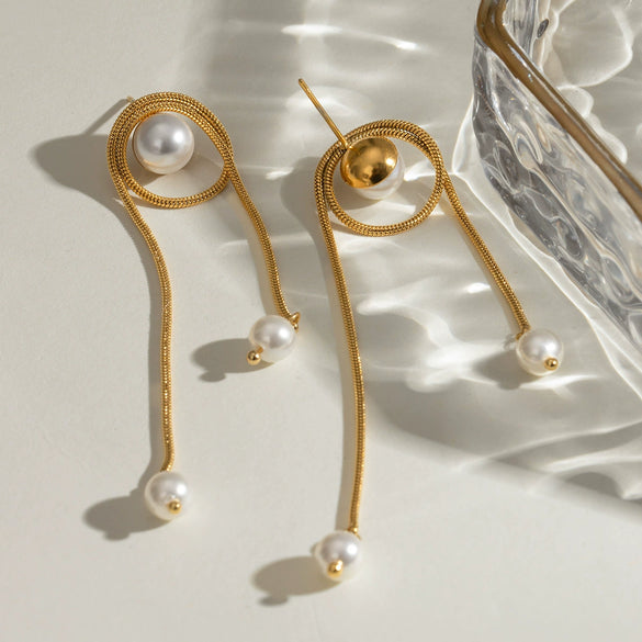 Wholesale Jewelry Stainless Steel Geometric Snake Chain Tassel Earrings Electroplating For Women