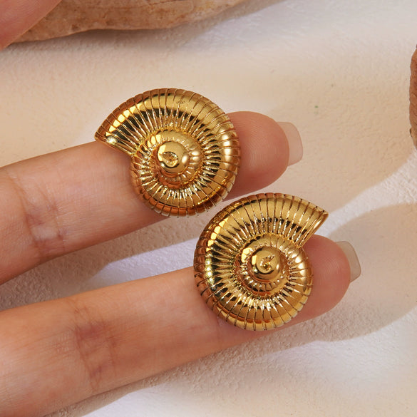 Wholesale Jewelry Stainless Steel Geometric Spiral Conchshaped Electroplated Cool Style Women's Earrings