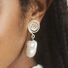 Wholesale Jewelry Stainless Steel Geometric Spiral Imitation Pearl Pendant Earrings With Electroplating For Women