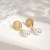 Wholesale Jewelry Stainless Steel Geometric Spiral Imitation Pearl Pendant Earrings With Electroplating For Women