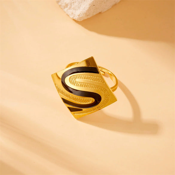 Wholesale Jewelry Stainless Steel Geometric Square Gold Plated Electroplated Ring Earring Necklace Set For Women