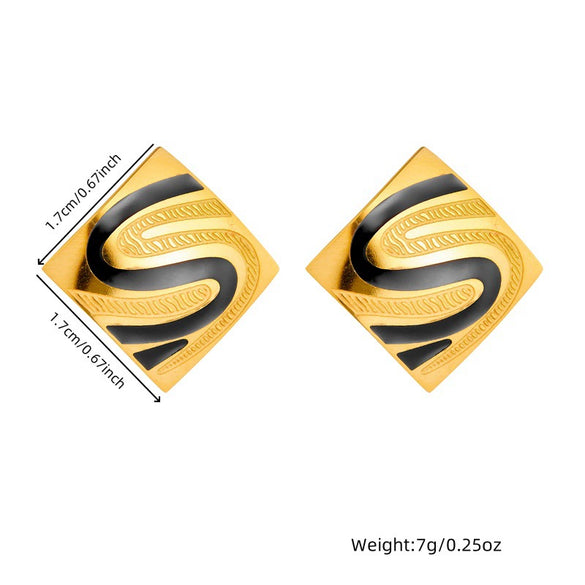 Wholesale Jewelry Stainless Steel Geometric Square Gold Plated Electroplated Ring Earring Necklace Set For Women