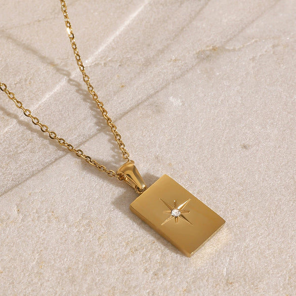 Wholesale Jewelry Stainless Steel Geometric Square Star Hollow Double Pendant Necklace Electroplated For Women
