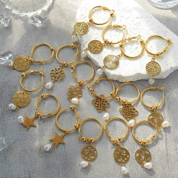 Wholesale Jewelry Stainless Steel Geometric Star Shape Electroplating Tassel Earrings For Women