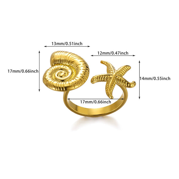 Wholesale Jewelry Stainless Steel Geometric Starfish Conch Opening Ring With Electroplating For Vacation Style