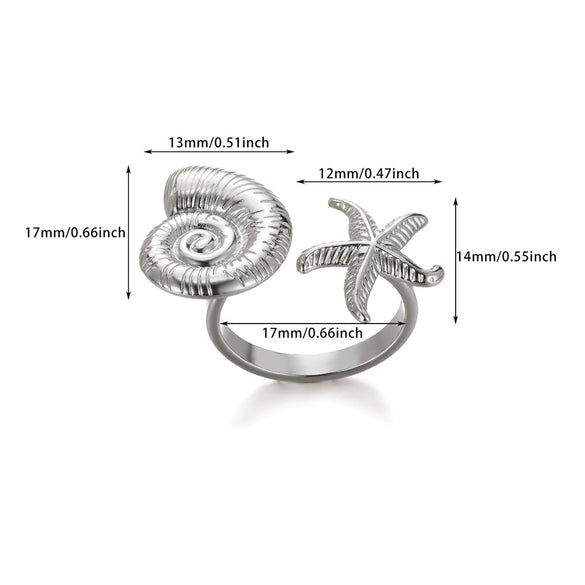 Wholesale Jewelry Stainless Steel Geometric Starfish Conch Opening Ring With Electroplating For Vacation Style